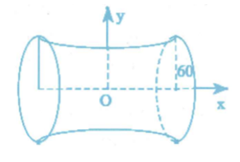 Cho chiếc trống như hình vẽ, có đường sinh là nửa elip được cắt bởi trục lớn có độ dài trục lớn bằng 80 cm, độ dài trục bé bằng 60 cm và đáy trống là hình tròn có bán kính bằng 60 cm. Tính th (ảnh 1)