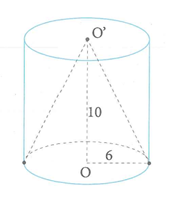 Một hình trụ có hai đáy là hai hình tròn (O, 6) và (O', 6), OO' = 10.  Một hình nón đỉnh O' và đáy là hình tròn (O, 6). Mặt xung quanh của hình nón chia khối trụ thành hai phần. Thể tích phần khối trụ còn lại (không chứa khối nón) bằng (ảnh 1)