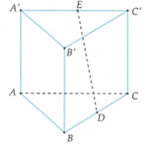 Cho lăng trụ ABC.A'B'C' có các mặt bên đều là hình vuông cạnh a. Gọi D, E lần lượt là trung điểm của cạnh BC, A'C' .Tính khoảng cách h giữa hai đường thẳng DE và AB' . (ảnh 1)