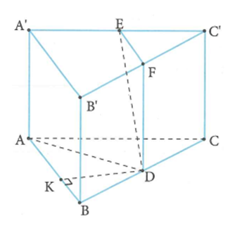 Cho lăng trụ ABC.A'B'C' có các mặt bên đều là hình vuông cạnh a. Gọi D, E lần lượt là trung điểm của cạnh BC, A'C' .Tính khoảng cách h giữa hai đường thẳng DE và AB' . (ảnh 2)