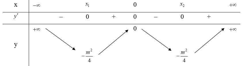 Tìm tất cả các giá trị thực của tham số m để hàm số y = x^4 + mx^2  đạt cực tiểu tại x = 0 (ảnh 2)