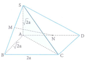 Cho hình chóp S.ABCD  có đáy ABCD là hình chữ nhật AB = căn bậc 2 của 2 a, AD = 2a, , SA vuông góc với đáy  (ảnh 1)