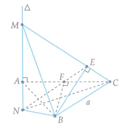 Cho tam giác đều ABC có cạnh bằng a, trên đường thẳng đenta đi qua A vuông góc với mặt phẳng (ABC) lấy điểm M bất kì (ảnh 2)