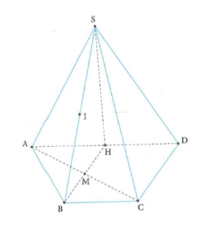 Cho hình chóp S.ABCD có đáy ABCD là hình thang vuông tại A và B, AB = BC = a, AD = 2a. Tam giác SAD đều và nằm trong mặt phẳng vuông góc với đáy. Tính diện tích mặt cầu ngoại tiếp khối chóp tam giác S.ABC. (ảnh 1)