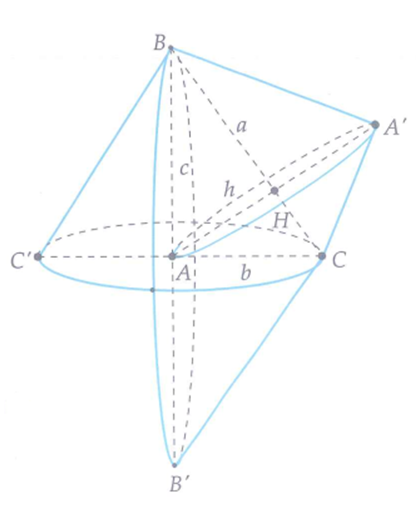 Gọi V, V1, V2  lần lượt là thể tích của khối tròn xoay sinh ra bởi một tam giác vuông khi quay quanh cạnh huyền và các cạnh góc vuông của tam giác đó. Biết V1 = 3  và V2 = 4 . Khi đó giá trị của V là (ảnh 1)