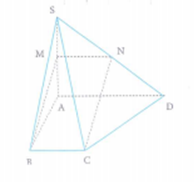 Cho hình chóp S.ABCD có đáy ABCD là hình thang vuông tại A và B, AB = BC = a, AD = 2a, cạnh SA vuông góc với mặt phẳng đáy và SA = 2a. Gọi M, N lần lượt là trung điểm của SA, SD. Tính thể tích khối chóp S.BCNM theo a. (ảnh 1)