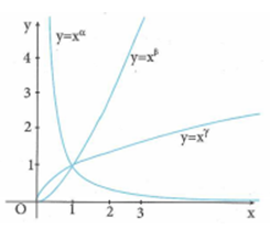 Cho các hàm số lũy thừa y = x^alpha, y = x^beta, y = x^gama có đồ thị như hình vẽ. Mệnh để đúng là (ảnh 1)