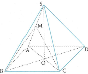 Cho hình chóp tứ giác đều S.ABCD  có góc giữa hai mặt bên SAD  và SBC  bằng 60 độ. Gọi M là  (ảnh 1)