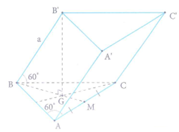 Cho lăng trụ tam giác ABC.A'B'C' có BB' = a , góc giữa đường thẳng BB' và mặt phẳng (ABC) bằng 60 độ (ảnh 2)