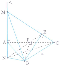 Cho tam giác đều ABC có cạnh bằng a, trên đường thẳng đenta đi qua A vuông góc với mặt phẳng (ABC) lấy điểm M bất kì (ảnh 1)