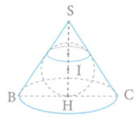 Cho tam giác ABC đều cạnh a. Quay tam giác ABC quanh đường cao AH ta được hình nón tròn xoay. Diện tích mặt cầu nội tiếp hình nón bằng (ảnh 1)