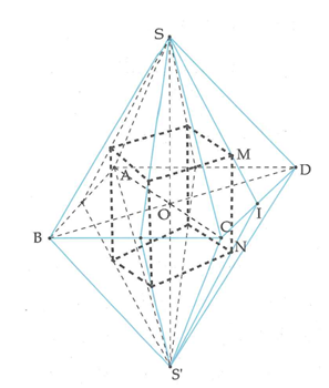 Cho khối đa diện tám mặt đều (bát diện đều) có thể tích bằng V (ảnh 1)