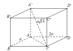 Thể tích V của khối hộp chữ nhật ABCDA'B'C'D'  biết (ảnh 1)