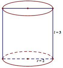 Cho một hình trụ có bán kính đáy bằng 2, độ dài đường sinh bằng 3 (ảnh 1)