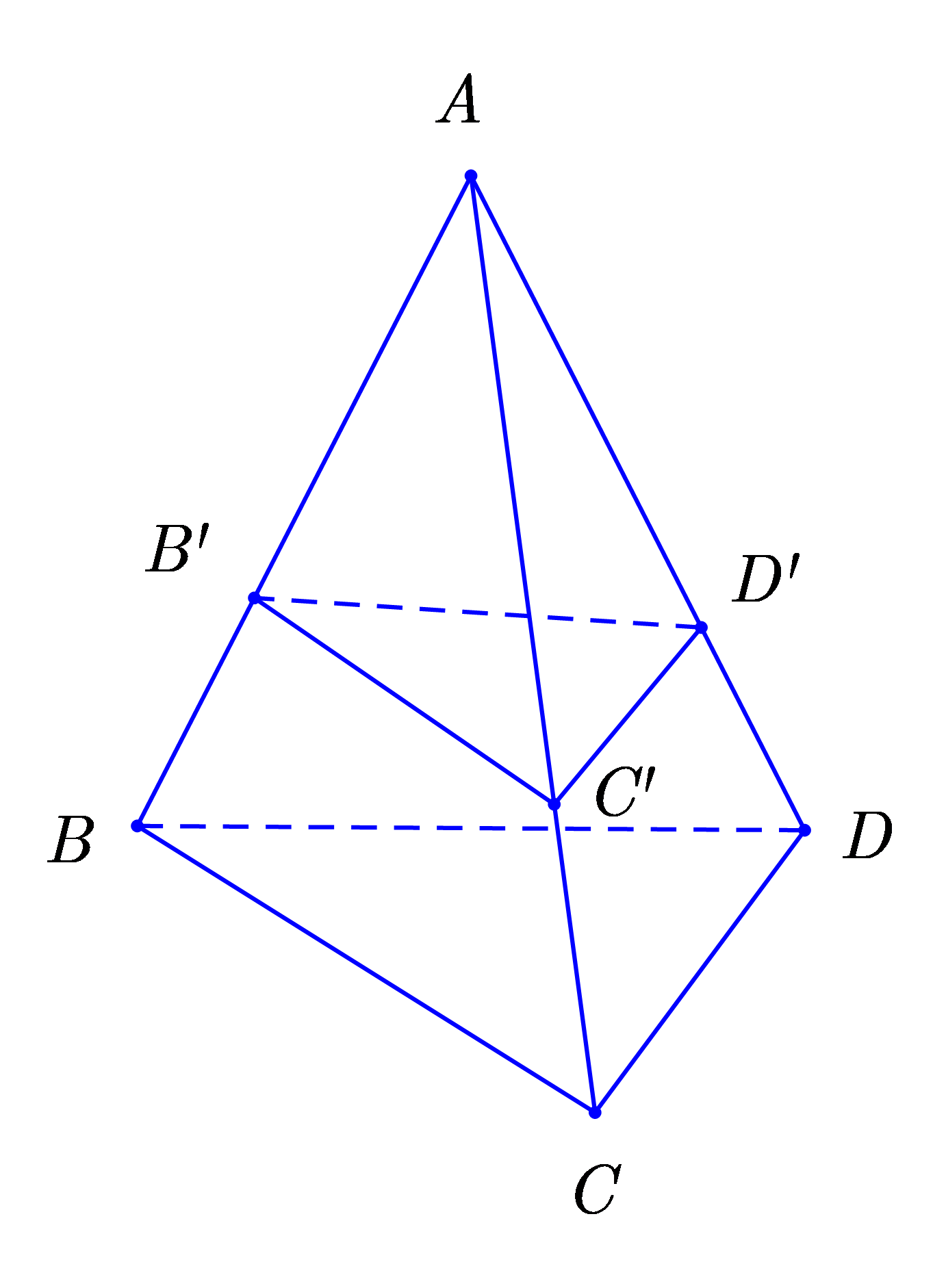 Trong không gian với hệ tọa độ , cho tứ diện  có tọa độ các điểm , , , . Trên các cạnh , ,  lần lượt lấy các điểm  sao cho  và tứ diện  có thể tích nhỏ nhất. Phương trình mặt phẳng  có dạng là . Tính  (ảnh 1)