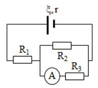 Cho mạch điện có sơ đồ như hình bên: ξ = 12 V; R1 = 4 Ω; R2 = R3 = 10 Ω. Bỏ qua điện trở (ảnh 1)