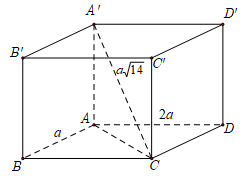 Thể tích V của khối hộp chữ nhật ABCDA'B'C'D'  biết  (ảnh 1)