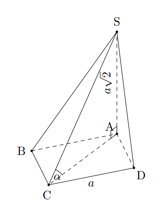 Cho hình chóp S.ABCD có đáy ABCD là hình vuông cạnh  cạnh bên  vuông góc với mặt đáy và  Tìm số đo của góc giữa đường thẳng  và mặt phẳng . (ảnh 1)
