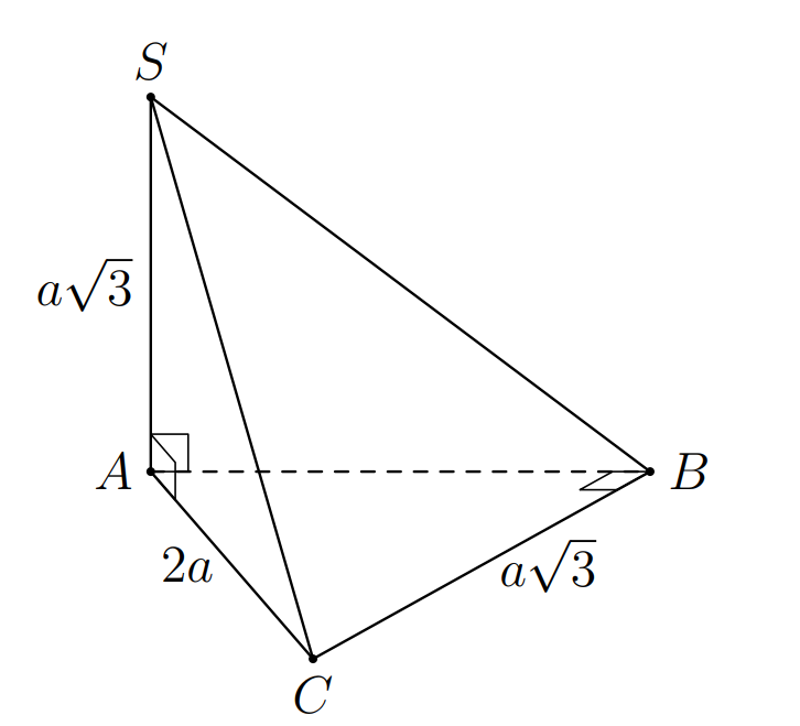 Cho hình chóp  có đáy  là tam giác vuông tại  Cạnh bên  vuông góc với mặt phẳng đáy và  Góc giữa đường thẳng  và mặt phẳng đáy bằng (ảnh 1)