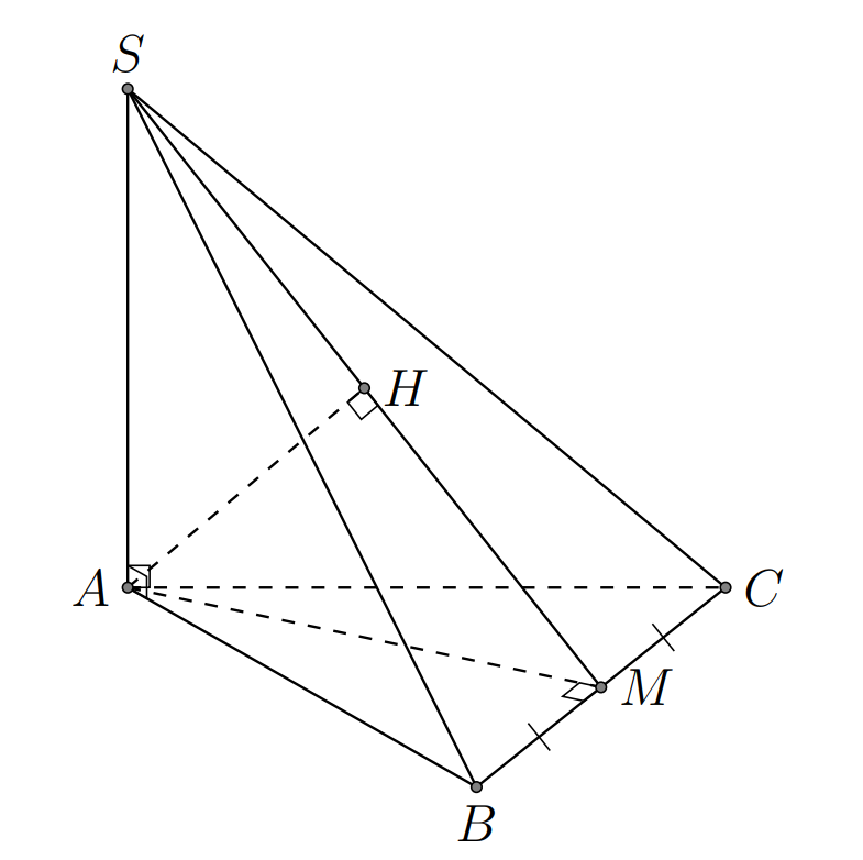 Cho hình chóp  có đáy  là tam giác đều cạnh  cạnh bên bằng  vuông góc với đáy,  Tính khoảng cách từ  đến mặt phẳng . (ảnh 1)