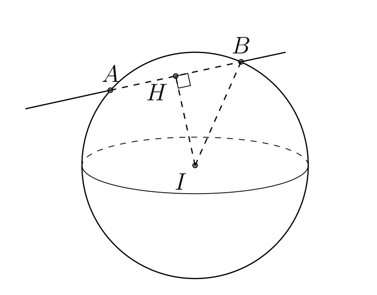 Trong không gian Oxyz cho đường thẳng  và mặt cầu  Biết đường thẳng  cắt mặt cầu  theo dây cung  Độ dài AB là (ảnh 1)