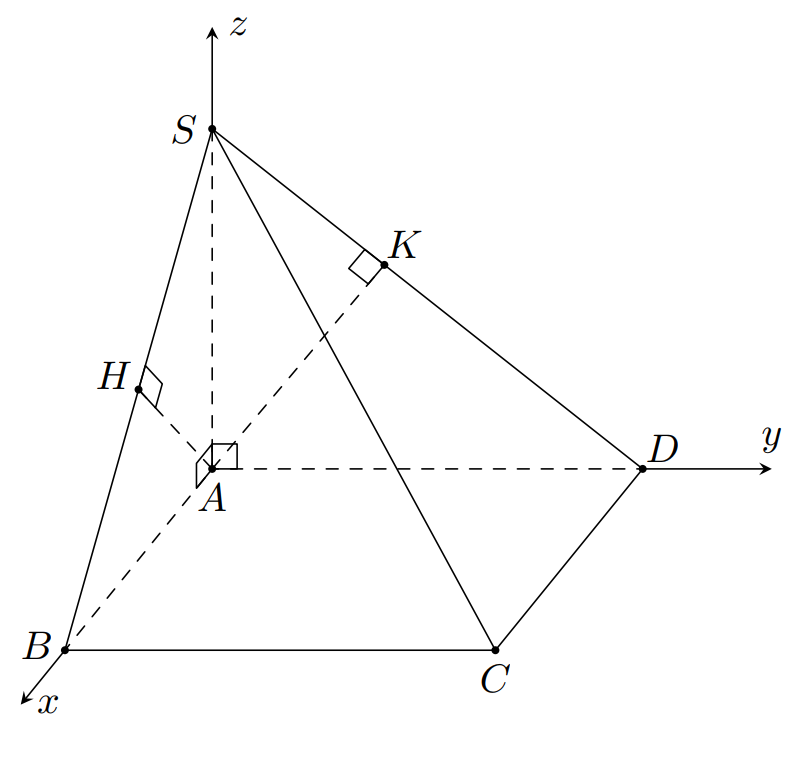Cho khối chóp  có đáy  là hình chữ nhật,  vuông góc với mặt phẳng đáy và  Góc giữa hai mặt phẳng  và  bằng  với  Thể tích khối chóp đã cho bằng  (ảnh 1)