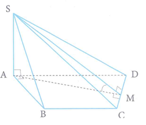 Cho hình chóp tứ giác SABCD có SA vuông góc với (ABCD) . ABCD là hình thang vuông tại A và B biết AB = 2a ,AD = 3BC = 3a. Tính thể tích khối chóp  theo a biết góc giữa mặt phẳng   và   bằng  . (ảnh 1)