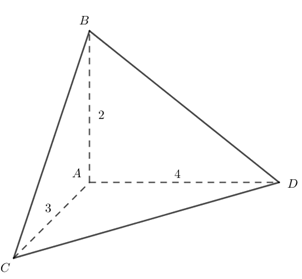 Tính thể tích của khối tứ diện ABCD, biết AB, AC, AD đôi một vuông góc (ảnh 1)