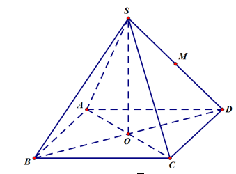 Cho hình chóp tứ giác đều S.ABCD có đáy là hình vuông cạnh a (ảnh 1)