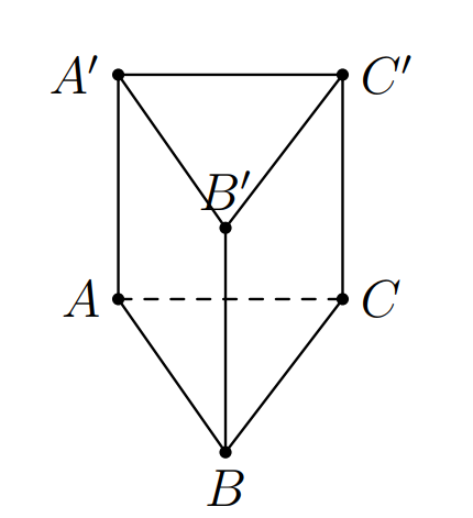 Câu 22: Cho hình lăng trụ tam giác đều ABCA'B'C'  có  Tính thể tích khối lăng trụ ABCA'B'C' .   (ảnh 1)
