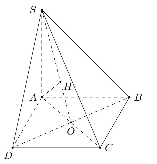 Câu 36: Cho hình chóp S.ABCD có đáy  ABCD là hình vuông cạnh  và  Khoảng cách từ điểm  đến mặt phẳng bằng (ảnh 1)