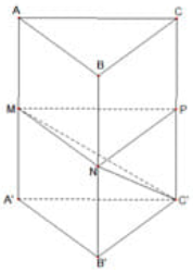 Cho khối lăng trụ đứng \(ABC.A'B'C'\) có tam giác \(ABC\) vuông cân tại \(B\) và \(AA' = AB = a.\) Gọi \(M,N\) lần lượt là trung điểm hai cạnh \(AA'\) và \(BB'.\) Tính thể tích khối đa diện \ (ảnh 1)