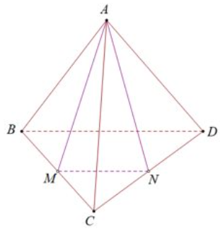 Cho một mô hình tứ diện đều \(ABCD\) cạnh 1 và vòng tròn thép có bán kính \(R.\) Hỏi có thể cho mô hình tứ diện trên đi qua vòng tròn đó (bỏ qua bề dày của vòng tròn) thì bán kính \(R\) nhỏ n (ảnh 1)