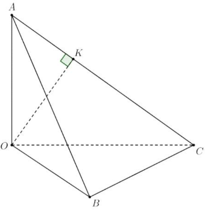 Cho tứ diện \[OABC\] có \[OA\], \[OB\], \[OC\] đôi một vuông góc nhau và \[OA = OB\]\[ = OC = 3a\]. Tính khoảng cách giữa hai đường thẳng \[AC\] và \[OB\]. (ảnh 1)