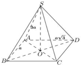 Cho hình chóp \[S.ABCD\], đáy là hình chữ nhật tâm \[O\], \[AB = a\], \[AD = a\sqrt 3 \], \[SA = 3a\], \[SO\] vuông góc với mặt đáy \[\left( {ABCD} \right)\]. Thể tích khối chóp  bằng (ảnh 1)