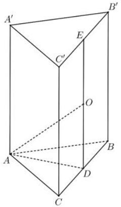 Cho hình lăng trụ đứng \(ABC.A'B'C'\) có đáy là tam giác vuông cân tại \(A\), \(AB = AC = a\), \(AA' = \sqrt 2 a\). Thể tích khối cầu ngoại tiếp hình tứ diện \(AB'A'C\) là (ảnh 1)
