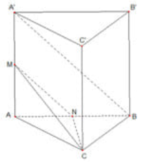 Cho hình lăng trụ đứng \[ABC.A'B'C'\] có đáy \[ABC\] là tam giác vuông tại \[A\], gọi \[M\] là trung điểm của cạnh \[AA'\], biết rằng \[AB = 2a;\]\[BC = a\sqrt 7 \] và \[{\rm{AA}}' = 6a\]. Kh (ảnh 1)