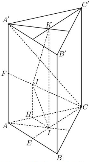 Cho hình lăng trụ \[ABC.A'B'C'\]. Gọi \[I\], \[J\], \[K\] lần lượt là trọng tâm của các tam giác \[ABC\], \[AA'C\], \[A'B'C'\]. Mặt phẳng nào sau đây song song với mặt phẳng \[\left( {IJK} \r (ảnh 1)