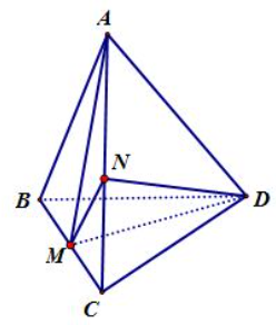 Cho tứ diện đều \(ABCD,M\) là trung điểm của \(BC.\) Khi đó cosin của góc giữa hai đường thẳng nào sau đây có giá trị bằng \(\frac{{\sqrt 3 }}{6}?\)  (ảnh 1)