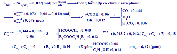 Cho 0,06 mol hỗn hợp hai este đơn chức X và Y tác dụng vừa đủ với dung dịch KOH thu được hỗn hợp Z  (ảnh 1)