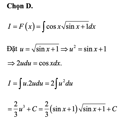 Tìm nguyên hàm F(x) của hàm số f(x)=cosx. căn bậc hai (sinx+1) (ảnh 1)
