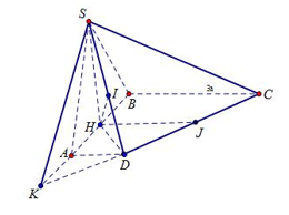 Cho hình chóp S.ABCD có đáy là hình thang vuông tại A và B, AD = a, AB = 2a (ảnh 1)