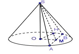 Cho hình nón có chiều cao h = 20cm, bán kính đáy r = 25cm. Một thiết diện đi qua đỉnh (ảnh 1)