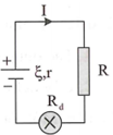 Cho một mạch điện như hình vẽ. Trong đó epsilon = 6V; r = 10 ôm; Rđ = 11 ôm, R = 0,9 ôm (ảnh 1)