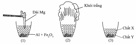 Thí nghiệm dưới đây mô tả quá trình của phản ứng nhiệt nhôm: (ảnh 1)