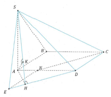 Cho hình chóp SABCD có đáy ABCD là hình thoi cạnh a và góc BAD = 60 độ . Các mặt phẳng (SAD)và (SAB) cùng vuông góc với mặt phẳng đáy .Góc tạo bởi SC với  bằng  . Cho   là điểm nằm trên cạnh  sao cho  . Khoảng cách giữa hai đường thẳng  và  là (ảnh 1)