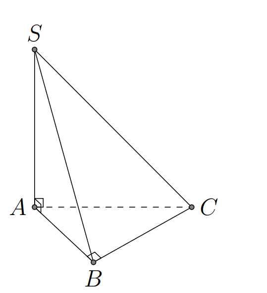 Câu 35: Cho hình chóp S.ABC có  SA  vuông góc với đáy  ABC Tam giác  vuông cân tại  và  Tính góc giữa  và mặt phẳng . (ảnh 1)