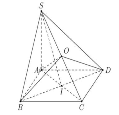 Cho hình chóp S.ABCD có đáy ABCD là hình chữ nhật tâm I,SA vuông góc với đáy (ảnh 1)