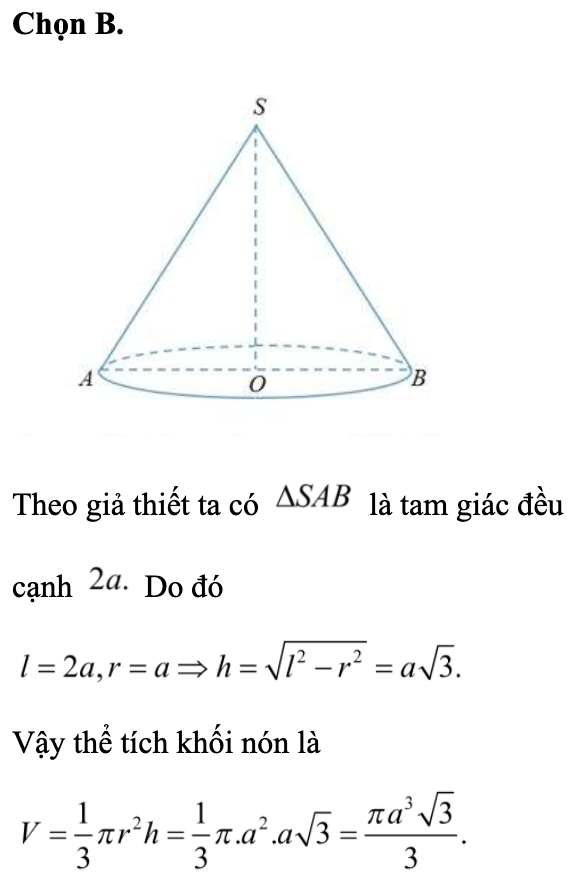 Thiết diện qua trục của một hình nón là một tam giác đều cạnh (ảnh 1)