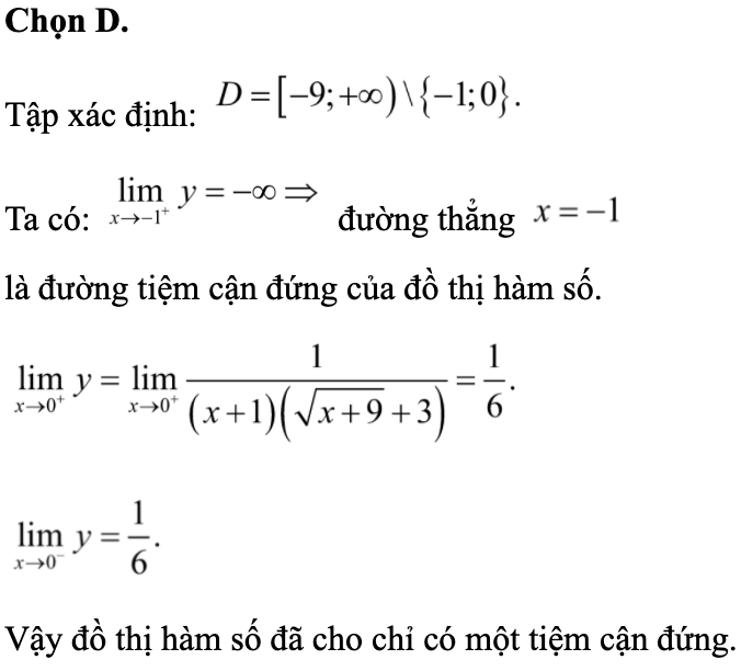 Số tiệm cận đứng của đồ thị hàm số y= (căn hai 9/3)/ x^2+x là (ảnh 1)